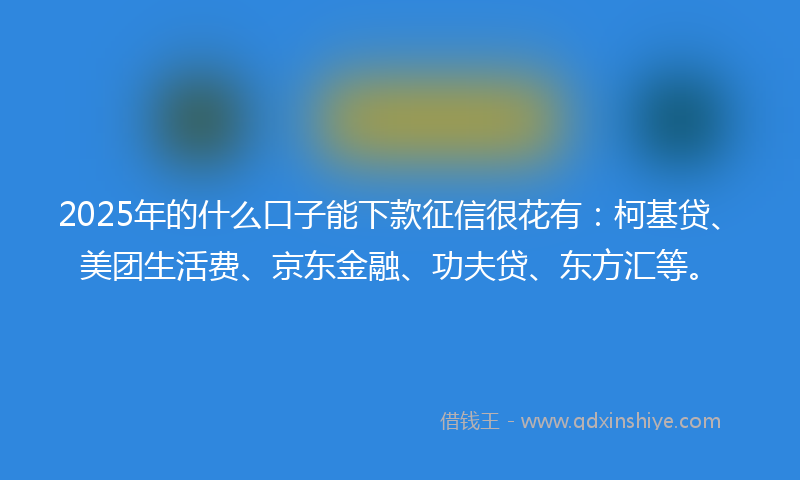 2025年的什么口子能下款征信很花有：柯基贷、美团生活费、京东金融、功夫贷、东方汇等。
