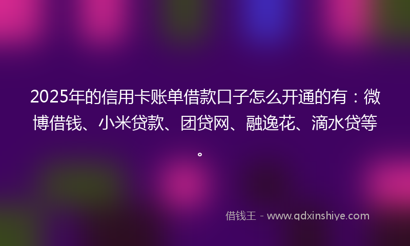 2025年的信用卡账单借款口子怎么开通的有：微博借钱、小米贷款、团贷网、融逸花、滴水贷等。