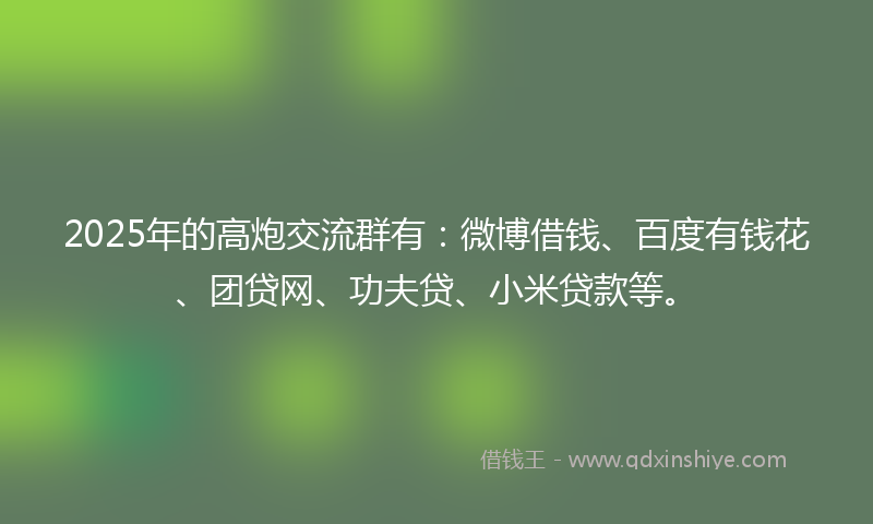 2025年的高炮交流群有：微博借钱、百度有钱花、团贷网、功夫贷、小米贷款等。