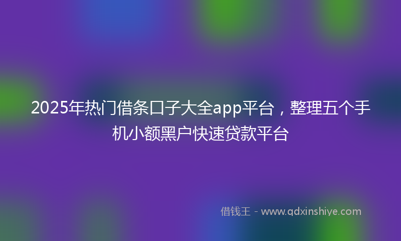 2025年热门借条口子大全app平台，整理五个手机小额黑户快速贷款平台