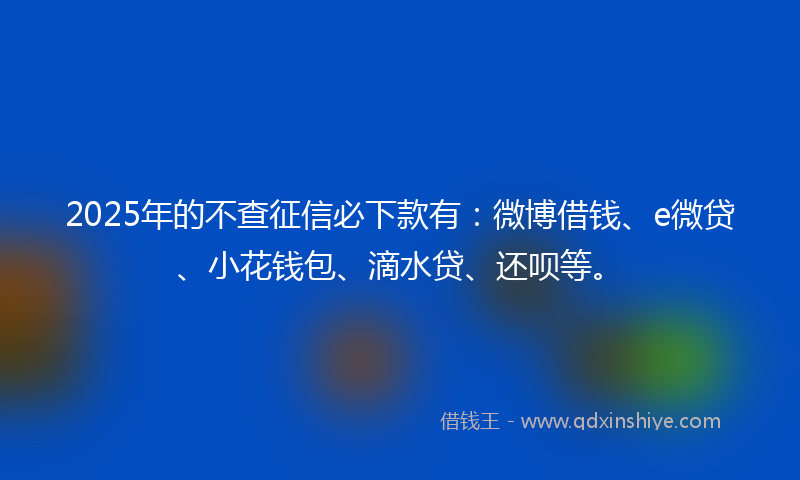 2025年的不查征信必下款有：微博借钱、e微贷、小花钱包、滴水贷、还呗等。