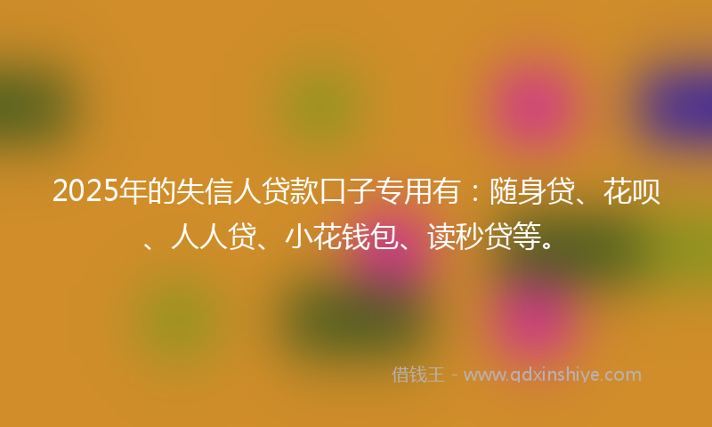 2025年的失信人贷款口子专用有：随身贷、花呗、人人贷、小花钱包、读秒贷等。