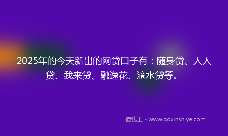 2025年的今天新出的网贷口子有：随身贷、人人贷、我来贷、融逸花、滴水贷等。