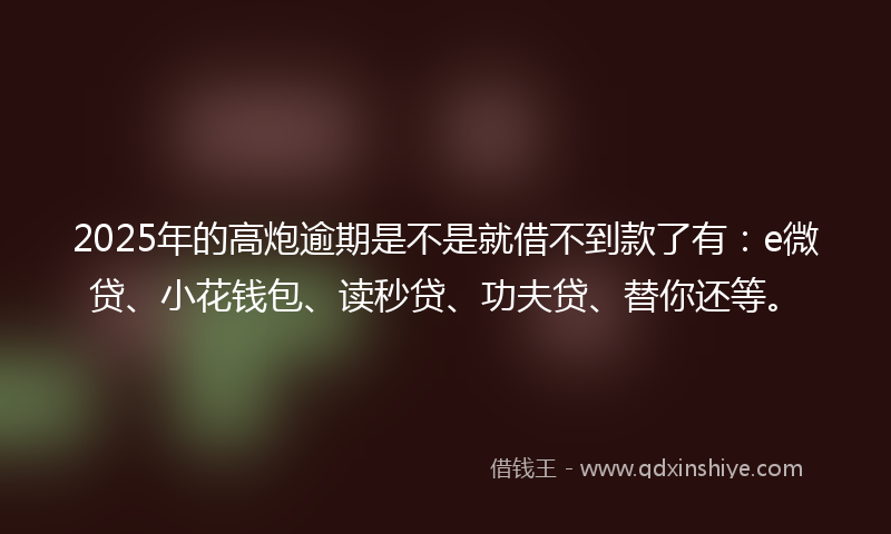 2025年的高炮逾期是不是就借不到款了有：e微贷、小花钱包、读秒贷、功夫贷、替你还等。