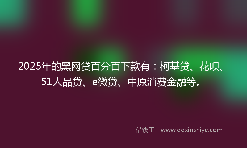 2025年的黑网贷百分百下款有：柯基贷、花呗、51人品贷、e微贷、中原消费金融等。