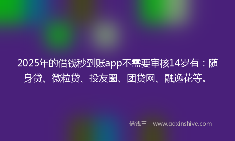 2025年的借钱秒到账app不需要审核14岁有：随身贷、微粒贷、投友圈、团贷网、融逸花等。