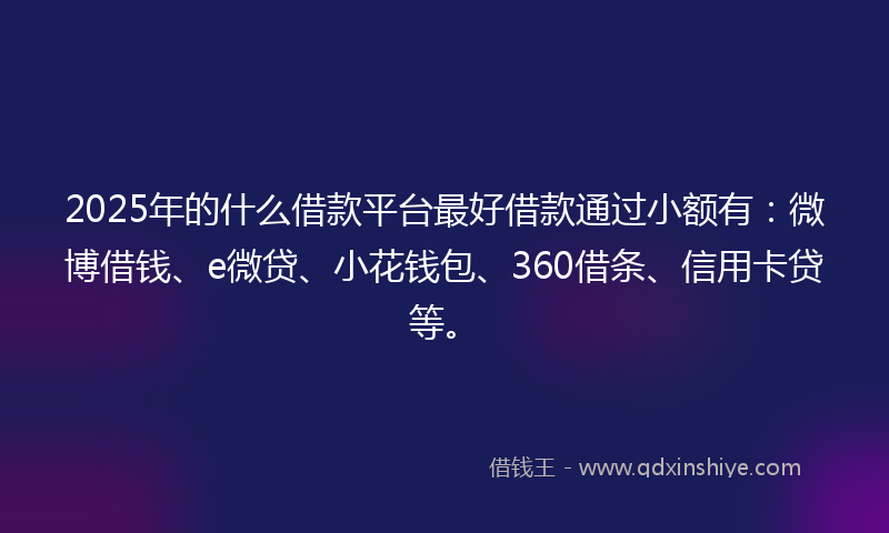 2025年的什么借款平台最好借款通过小额有：微博借钱、e微贷、小花钱包、360借条、信用卡贷等。