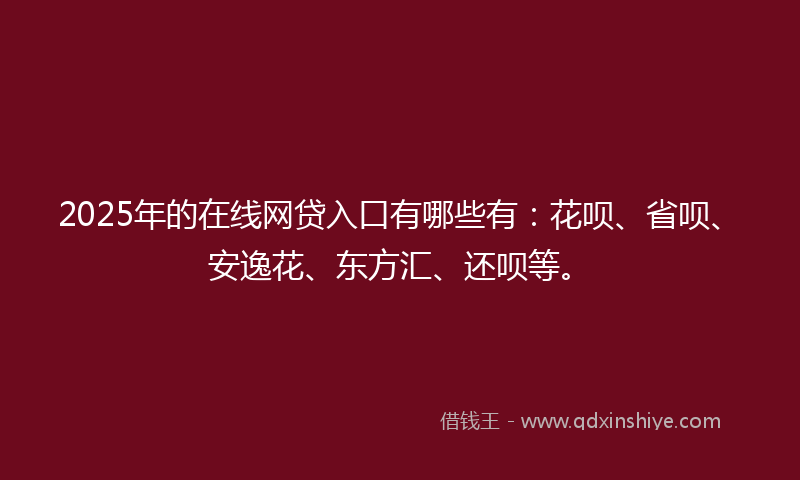 2025年的在线网贷入口有哪些有：花呗、省呗、安逸花、东方汇、还呗等。
