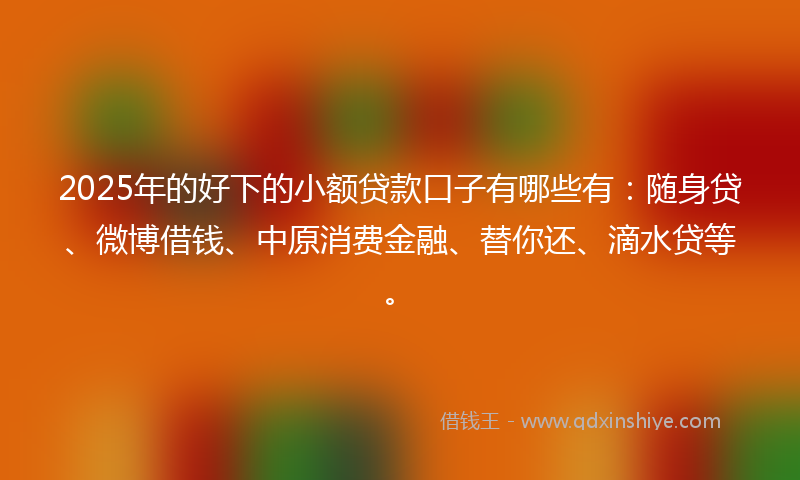 2025年的好下的小额贷款口子有哪些有：随身贷、微博借钱、中原消费金融、替你还、滴水贷等。