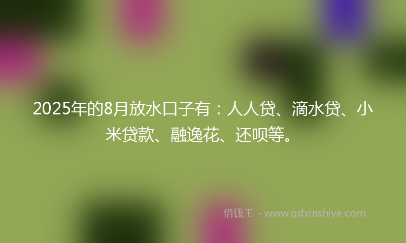 2025年的8月放水口子有：人人贷、滴水贷、小米贷款、融逸花、还呗等。
