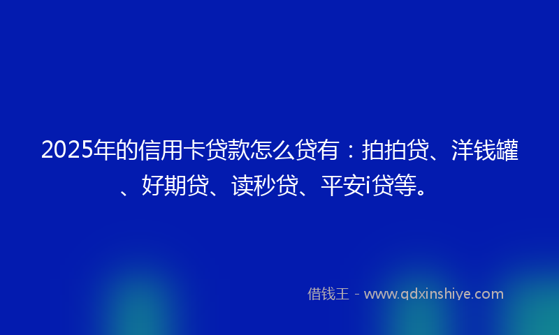 2025年的信用卡贷款怎么贷有:拍拍贷、洋钱罐、好期贷、读秒贷、平安i贷等。