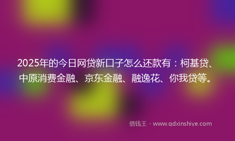 2025年的今日网贷新口子怎么还款有：柯基贷、中原消费金融、京东金融、融逸花、你我贷等。