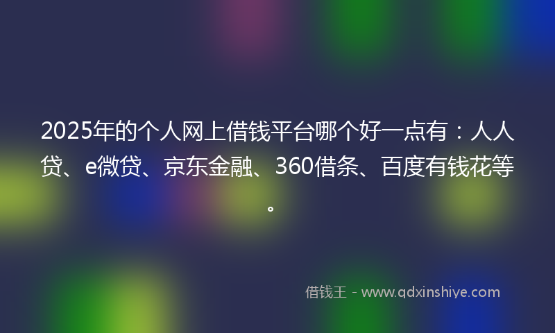 2025年的个人网上借钱平台哪个好一点有：人人贷、e微贷、京东金融、360借条、百度有钱花等。