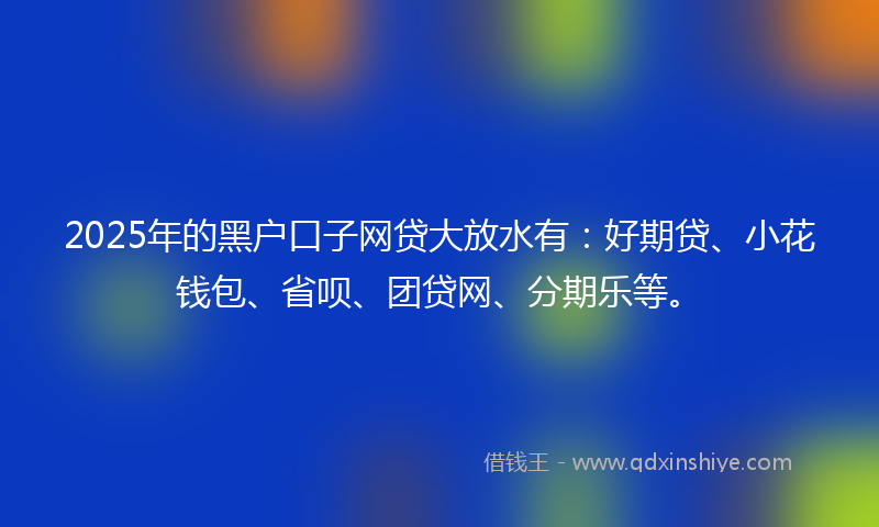 2025年的黑户口子网贷大放水有：好期贷、小花钱包、省呗、团贷网、分期乐等。