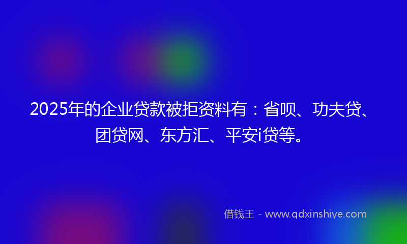 2025年的企业贷款被拒资料有：省呗、功夫贷、团贷网、东方汇、平安i贷等。