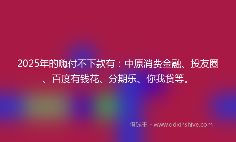 2025年的嗨付不下款有：中原消费金融、投友圈、百度有钱花、分期乐、你我贷等。