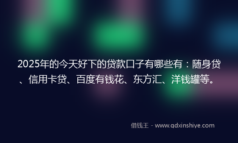 2025年的今天好下的贷款口子有哪些有：随身贷、信用卡贷、百度有钱花、东方汇、洋钱罐等。