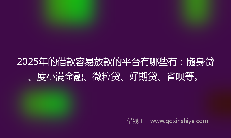 2025年的借款容易放款的平台有哪些有：随身贷、度小满金融、微粒贷、好期贷、省呗等。