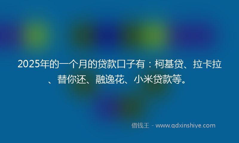 2025年的一个月的贷款口子有：柯基贷、拉卡拉、替你还、融逸花、小米贷款等。