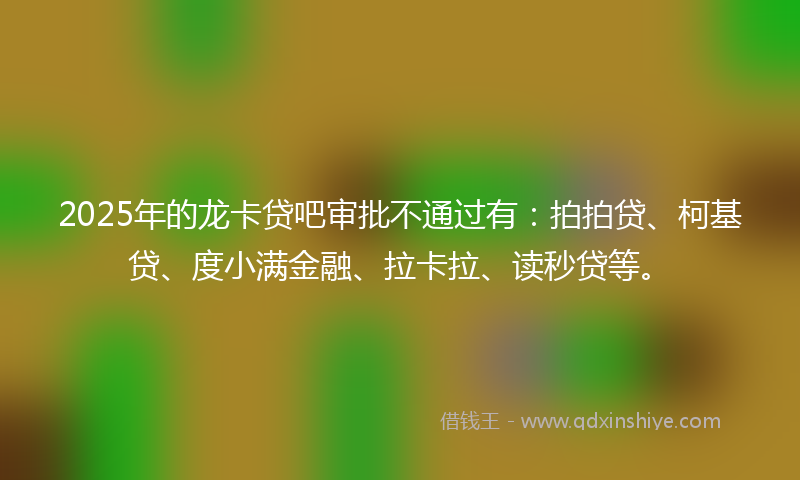 2025年的龙卡贷吧审批不通过有：拍拍贷、柯基贷、度小满金融、拉卡拉、读秒贷等。