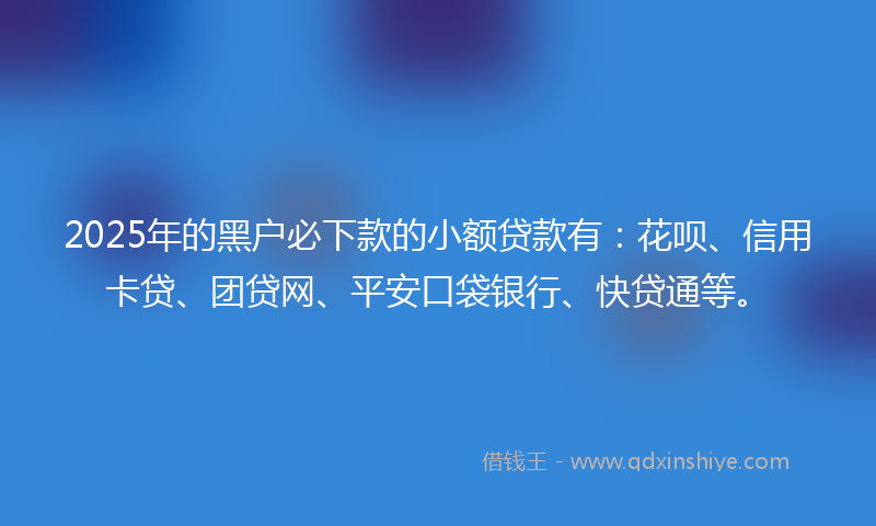 2025年的黑户必下款的小额贷款有：花呗、信用卡贷、团贷网、平安口袋银行、快贷通等。