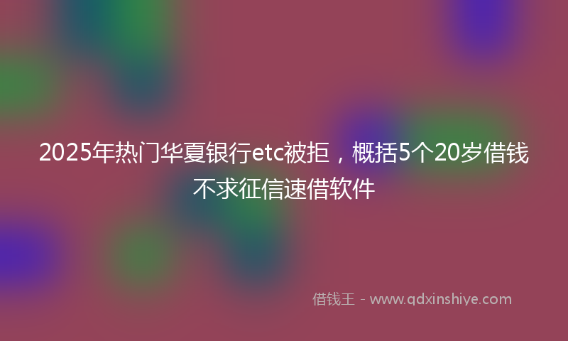 2025年热门华夏银行etc被拒，概括5个20岁借钱不求征信速借软件