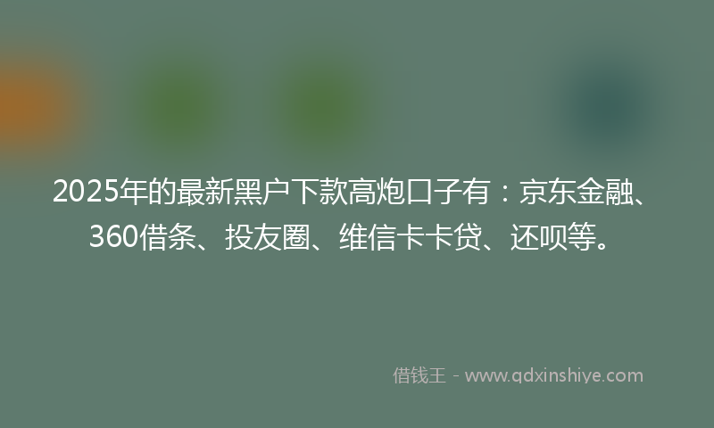 2025年的最新黑户下款高炮口子有：京东金融、360借条、投友圈、维信卡卡贷、还呗等。
