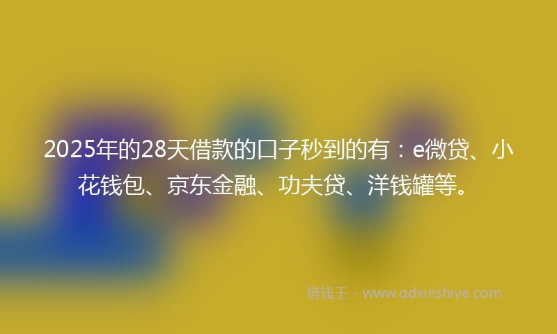 2025年的28天借款的口子秒到的有：e微贷、小花钱包、京东金融、功夫贷、洋钱罐等。