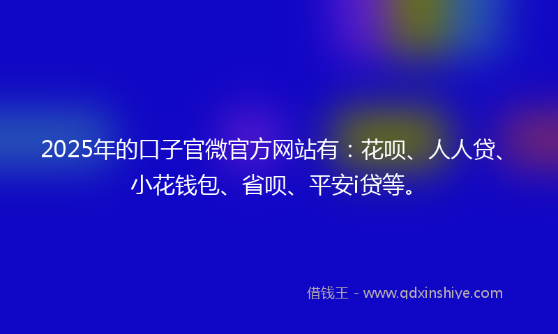 2025年的口子官微官方网站有：花呗、人人贷、小花钱包、省呗、平安i贷等。