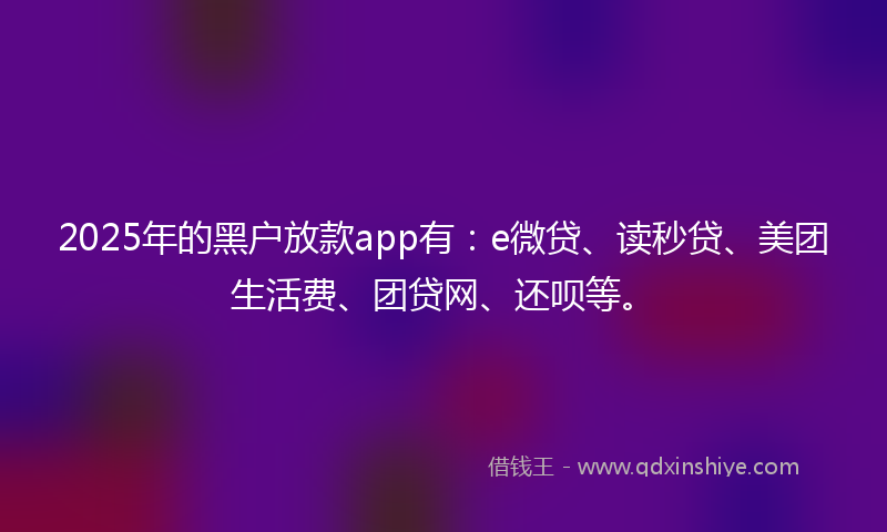 2025年的黑户放款app有：e微贷、读秒贷、美团生活费、团贷网、还呗等。