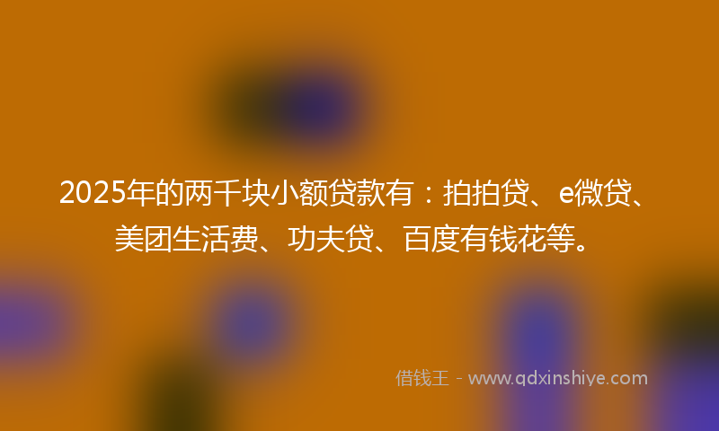 2025年的两千块小额贷款有：拍拍贷、e微贷、美团生活费、功夫贷、百度有钱花等。