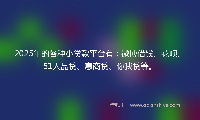 2025年的各种小贷款平台有：微博借钱、花呗、51人品贷、惠商贷、你我贷等。
