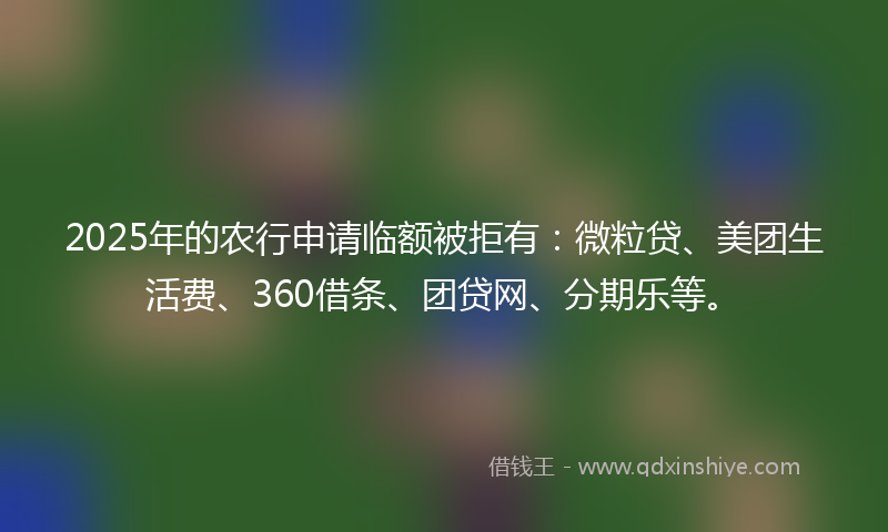 2025年的农行申请临额被拒有：微粒贷、美团生活费、360借条、团贷网、分期乐等。