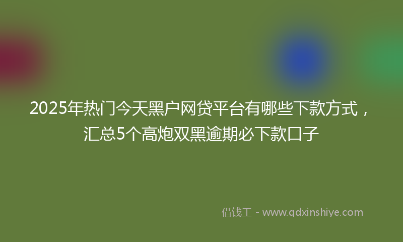 2025年热门今天黑户网贷平台有哪些下款方式，汇总5个高炮双黑逾期必下款口子