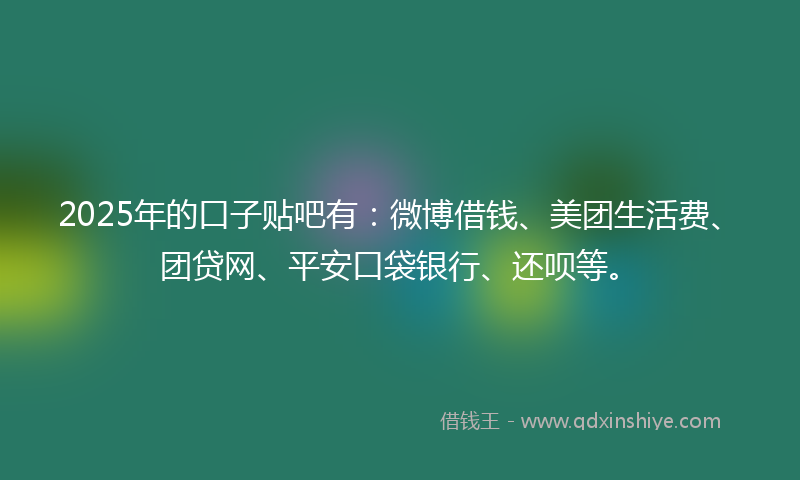 2025年的口子贴吧有：微博借钱、美团生活费、团贷网、平安口袋银行、还呗等。