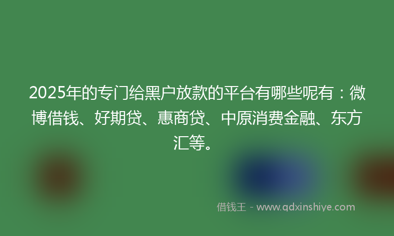 2025年的专门给黑户放款的平台有哪些呢有：微博借钱、好期贷、惠商贷、中原消费金融、东方汇等。