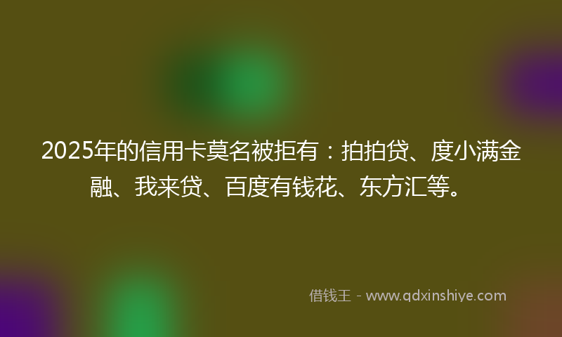 2025年的信用卡莫名被拒有：拍拍贷、度小满金融、我来贷、百度有钱花、东方汇等。