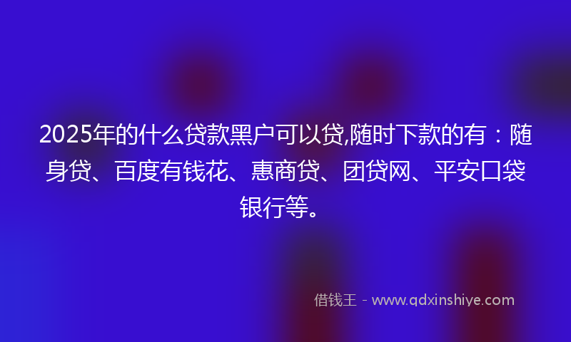2025年的什么贷款黑户可以贷,随时下款的有：随身贷、百度有钱花、惠商贷、团贷网、平安口袋银行等。