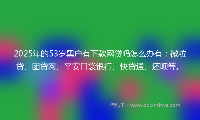 2025年的53岁黑户有下款网贷吗怎么办有：微粒贷、团贷网、平安口袋银行、快贷通、还呗等。