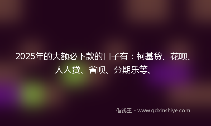2025年的大额必下款的口子有：柯基贷、花呗、人人贷、省呗、分期乐等。