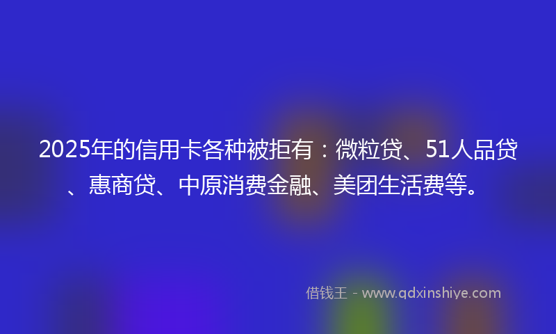 2025年的信用卡各种被拒有：微粒贷、51人品贷、惠商贷、中原消费金融、美团生活费等。