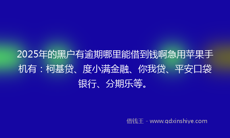 2025年的黑户有逾期哪里能借到钱啊急用苹果手机有：柯基贷、度小满金融、你我贷、平安口袋银行、分期乐等。