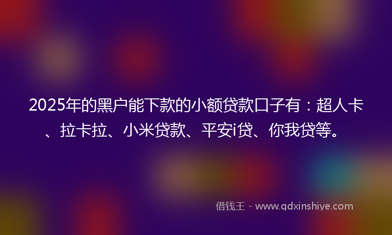 2025年的黑户能下款的小额贷款口子有：超人卡、拉卡拉、小米贷款、平安i贷、你我贷等。