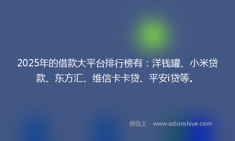 2025年的借款大平台排行榜有：洋钱罐、小米贷款、东方汇、维信卡卡贷、平安i贷等。