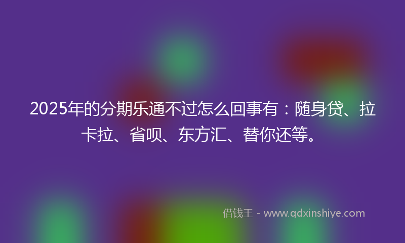 2025年的分期乐通不过怎么回事有：随身贷、拉卡拉、省呗、东方汇、替你还等。