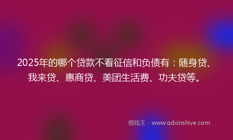 2025年的哪个贷款不看征信和负债有：随身贷、我来贷、惠商贷、美团生活费、功夫贷等。