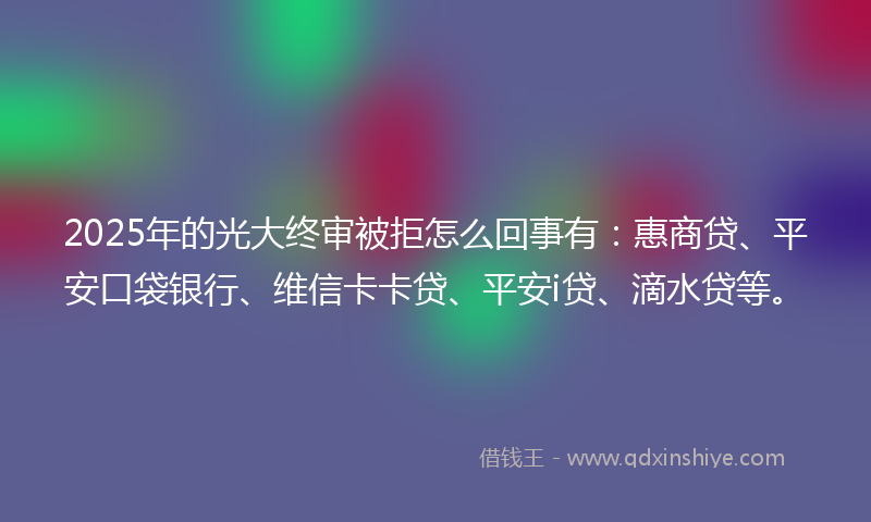 2025年的光大终审被拒怎么回事有：惠商贷、平安口袋银行、维信卡卡贷、平安i贷、滴水贷等。