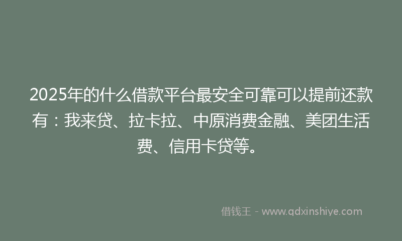 2025年的什么借款平台最安全可靠可以提前还款有：我来贷、拉卡拉、中原消费金融、美团生活费、信用卡贷等。