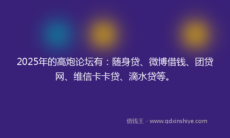 2025年的高炮论坛有：随身贷、微博借钱、团贷网、维信卡卡贷、滴水贷等。