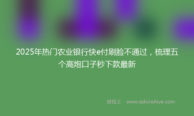 2025年热门农业银行快e付刷脸不通过，梳理五个高炮口子秒下款最新